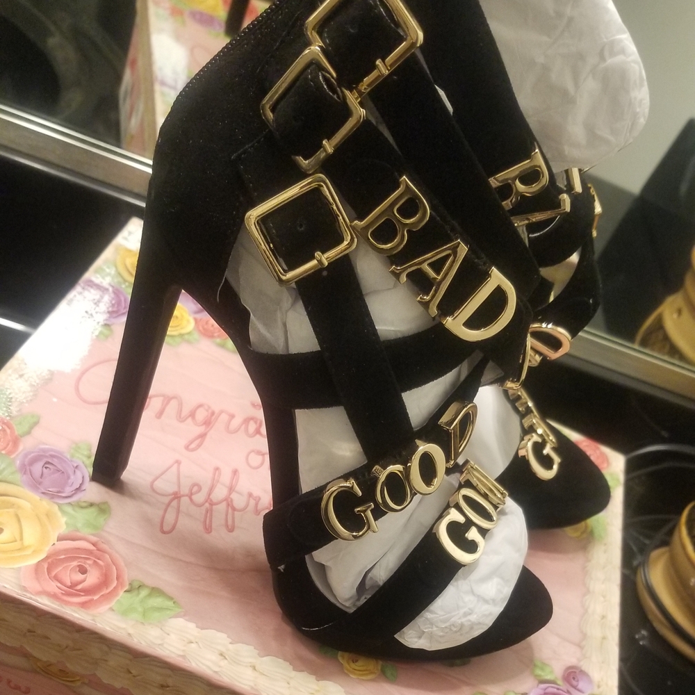 Jeffrey Campbell Black Heels with Gold Buckles